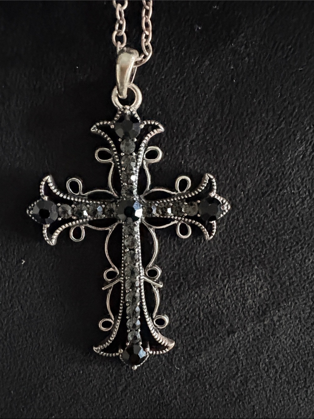 Black Crystal Cross Pendant Necklace - Women